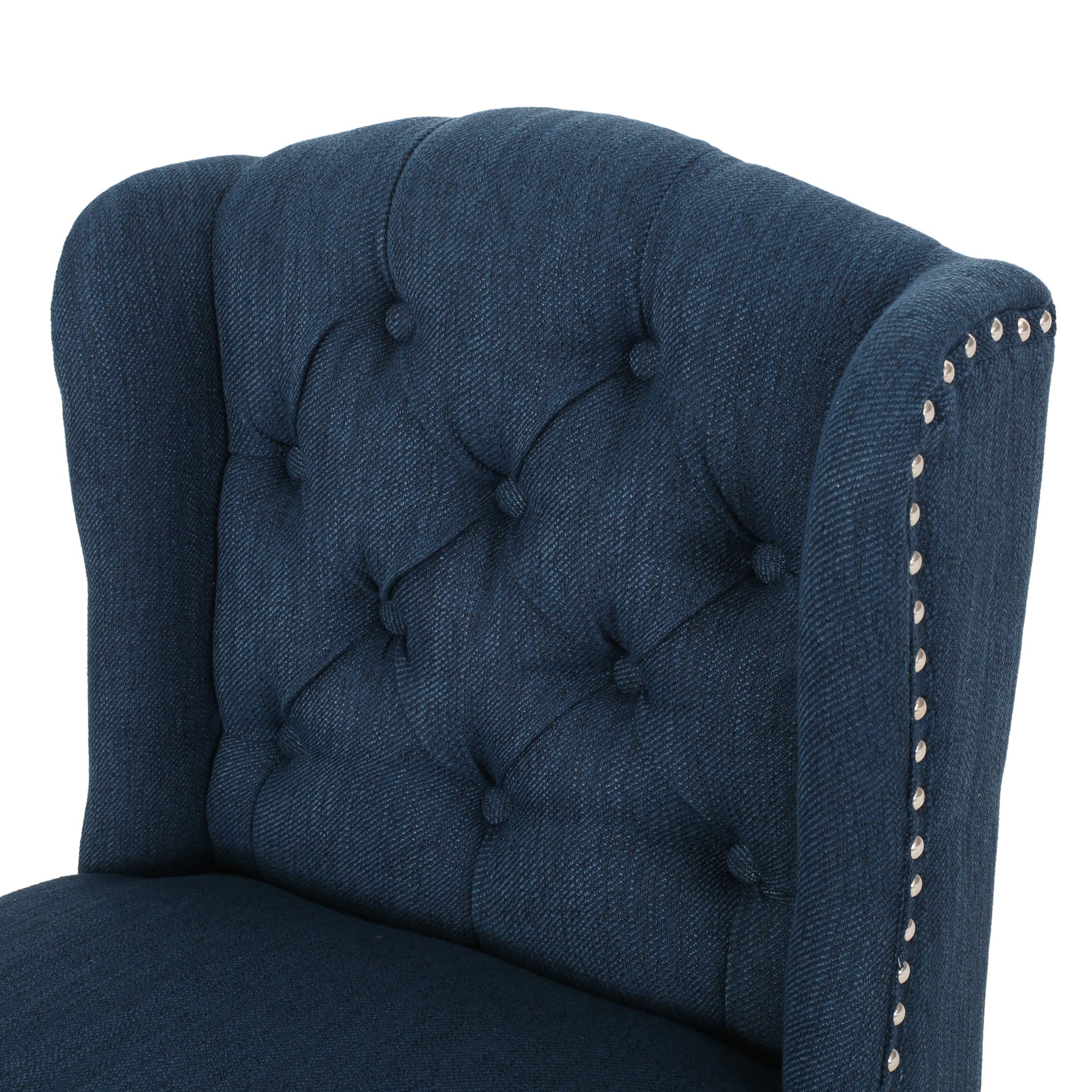 GDFStudio Navy Blue & Dark Brown Counter Stool - 24