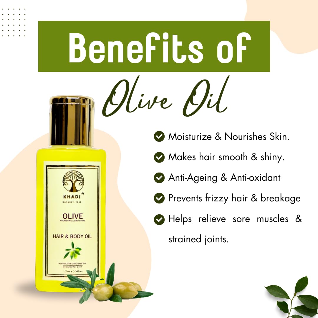 Khadi Nature’s Tree Olive Oil - 100% Pure for Hair Growth, Skin Care & Face Massage | 100ml | Organic & Natural | Perfect for Daily Moisturizing & Scalp Treatment