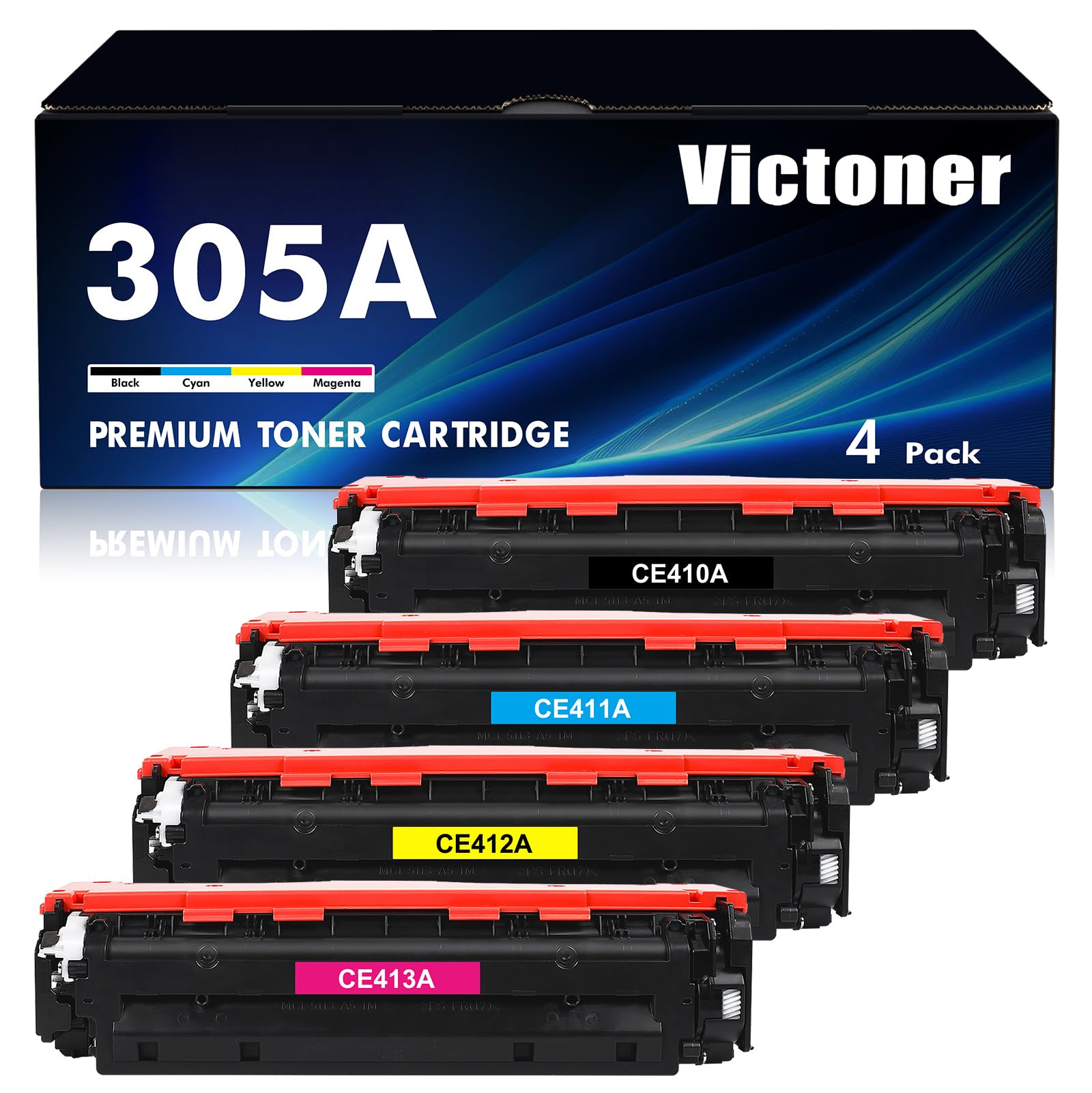 HP 305A Toner Cartridge 4-Pack - Replacement for 305X CE410A CE411A CE412A CE413A - Compatible with Pro 400/300 Color M451nw M475dn M351 M375 Series Printers - High-Yield Printing for Office & Home Use