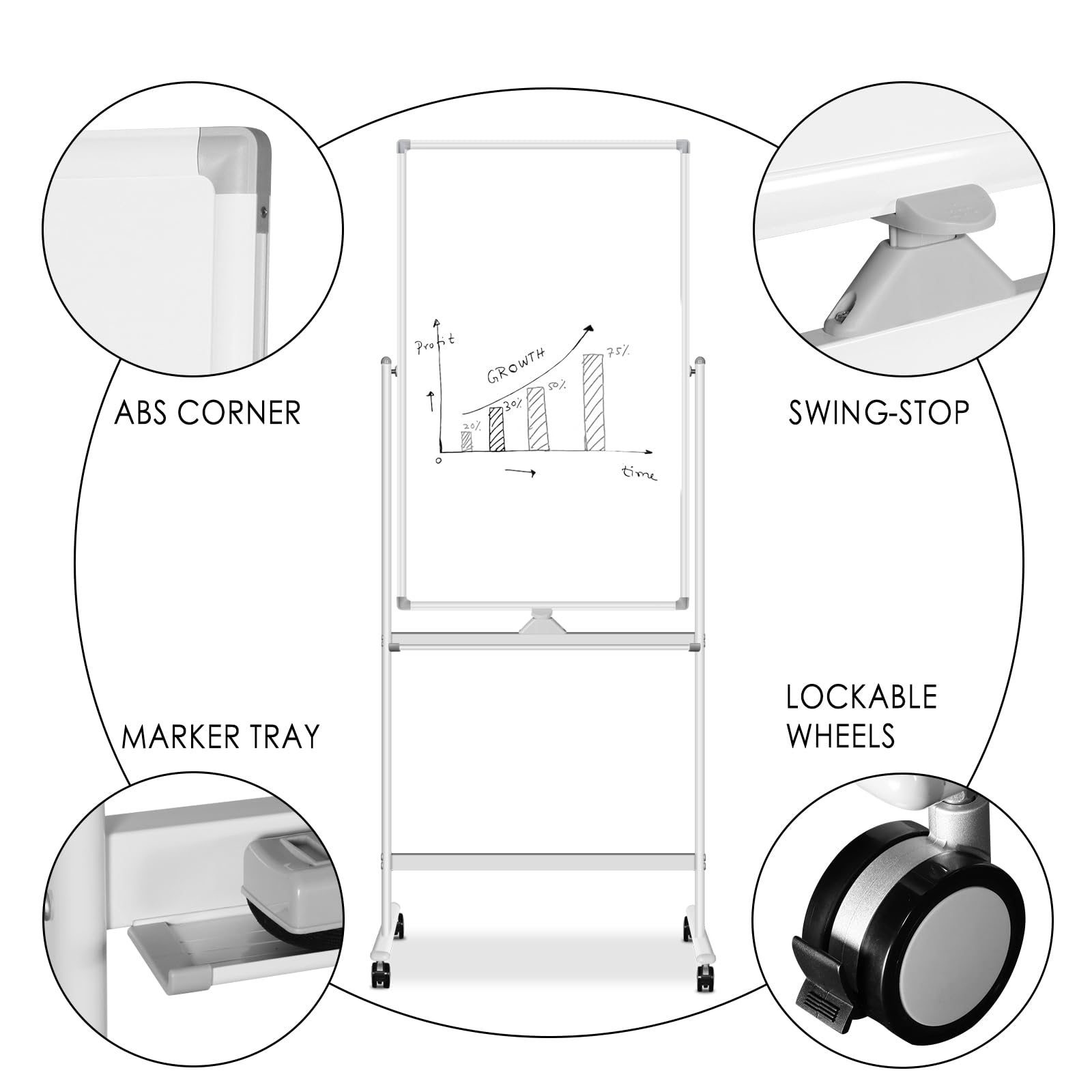 Double Sided Magnetic Dry Erase Whiteboard Easel on Wheels - 24
