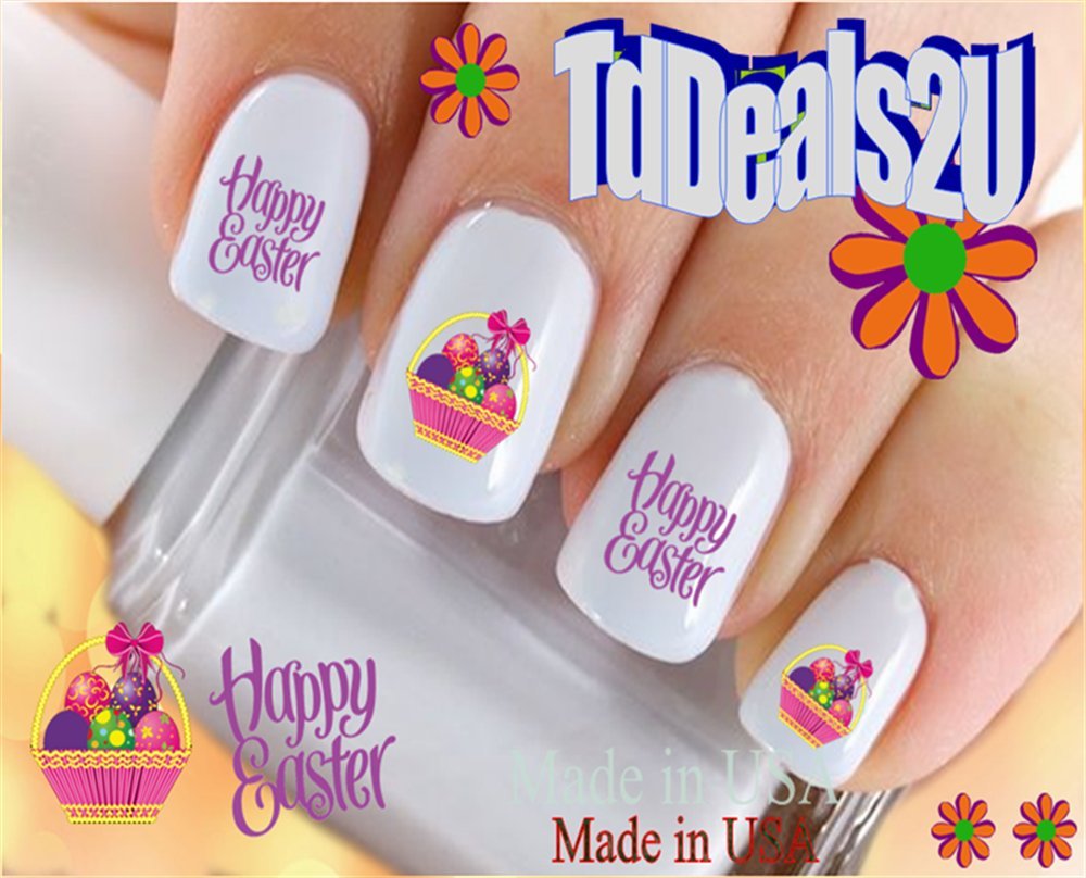 Easter Egg Basket Nail Art Decals - 12 Colorful Spring Nail Stickers for DIY Manicure | Perfect for Easter Party, Spring Nail Design & Holiday Nail Decor