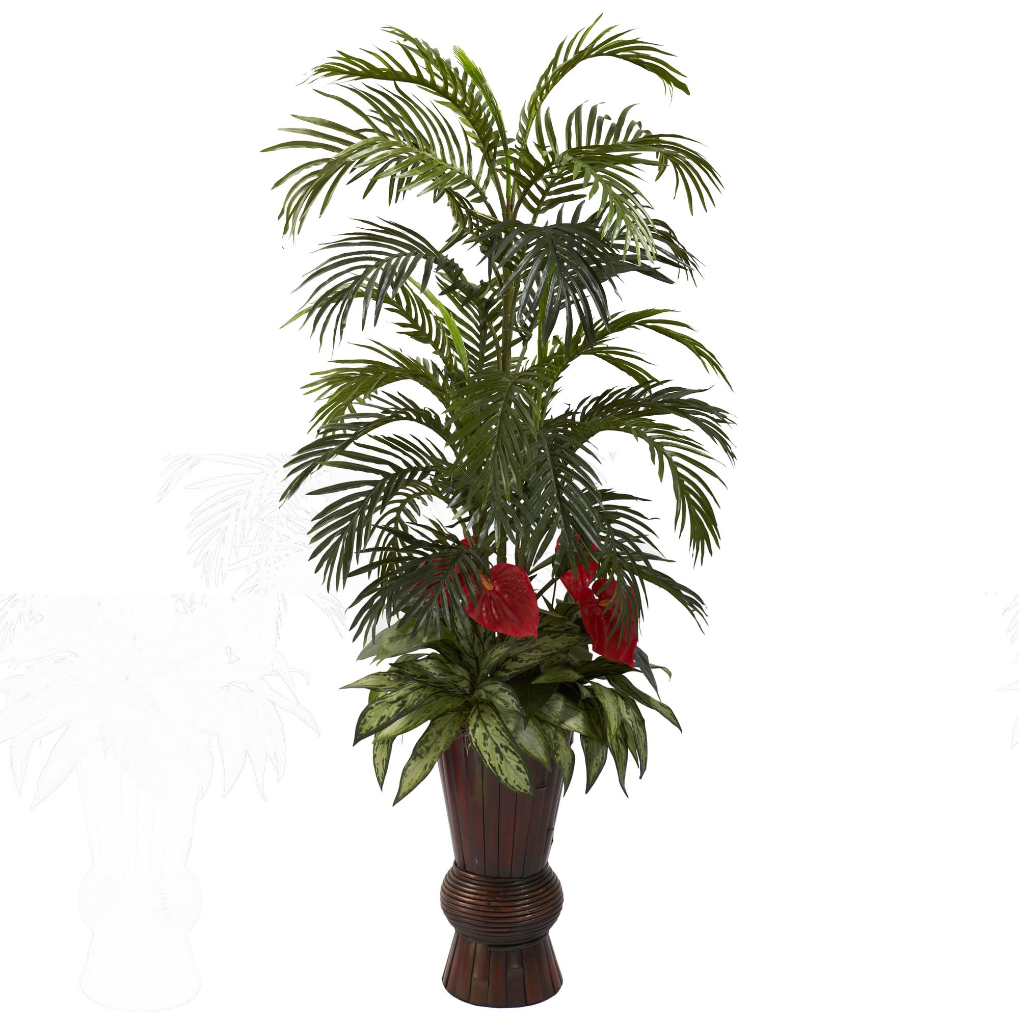 Nearly Natural Areca Palm & Mixed Greens Artificial Plant in Bamboo Planter - Perfect for Home, Office & Indoor Decor