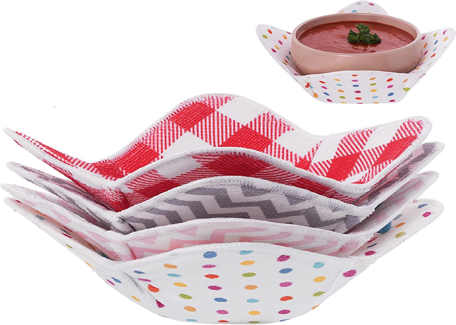 4-Pack Microwave Bowl Huggers - Heat Resistant Hot Bowl Holders for Soup, Pasta & Rice - Insulated Microfiber & Sponge Cozies for Hot/Cold Food - Perfect for Microwave, Dining & Meal Prep