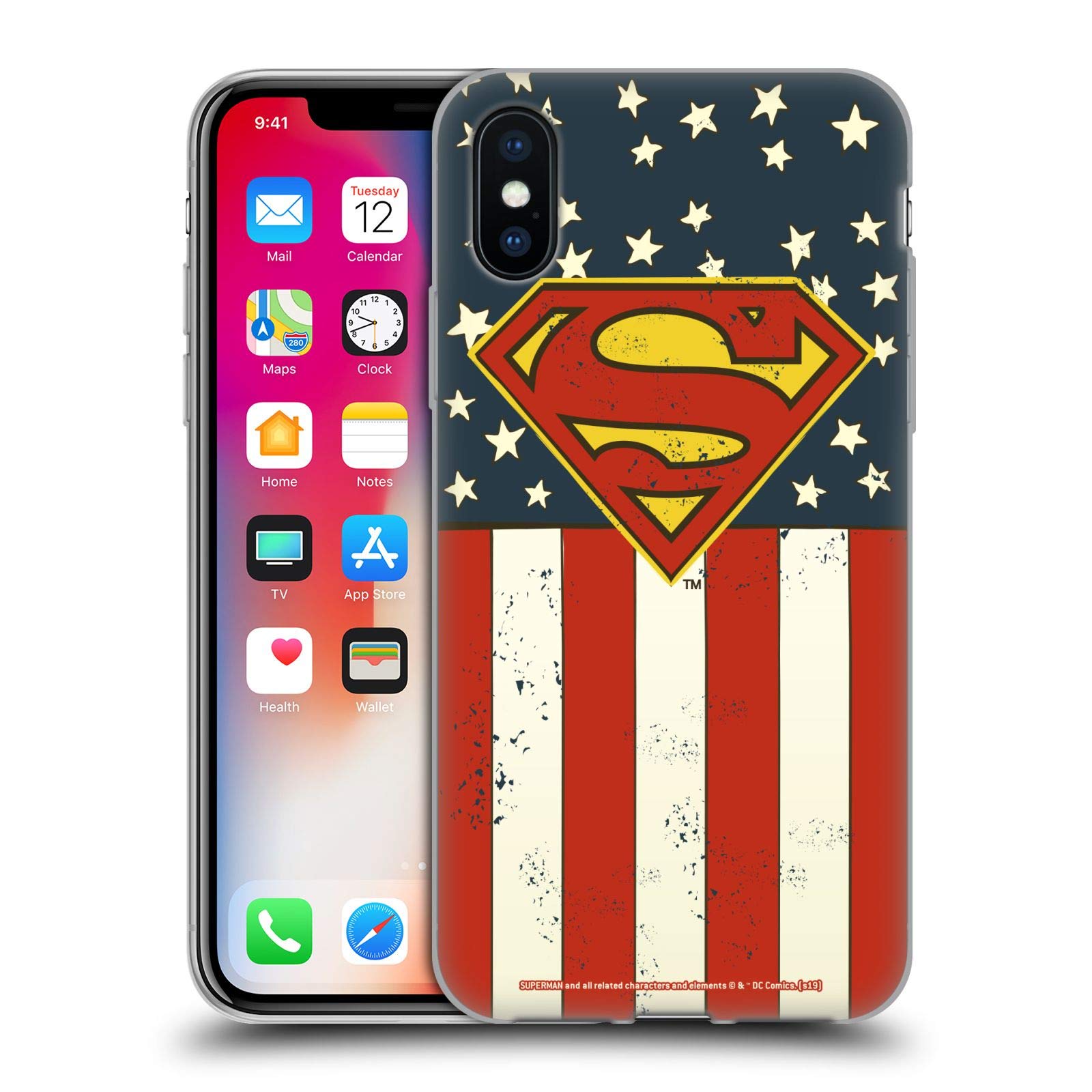 Official Superman DC Comics Soft Gel Case for iPhone X/Xs - US Flag Design | Durable Protection & Stylish Superhero Theme | Perfect for Fans, Daily Use & Gift Giving