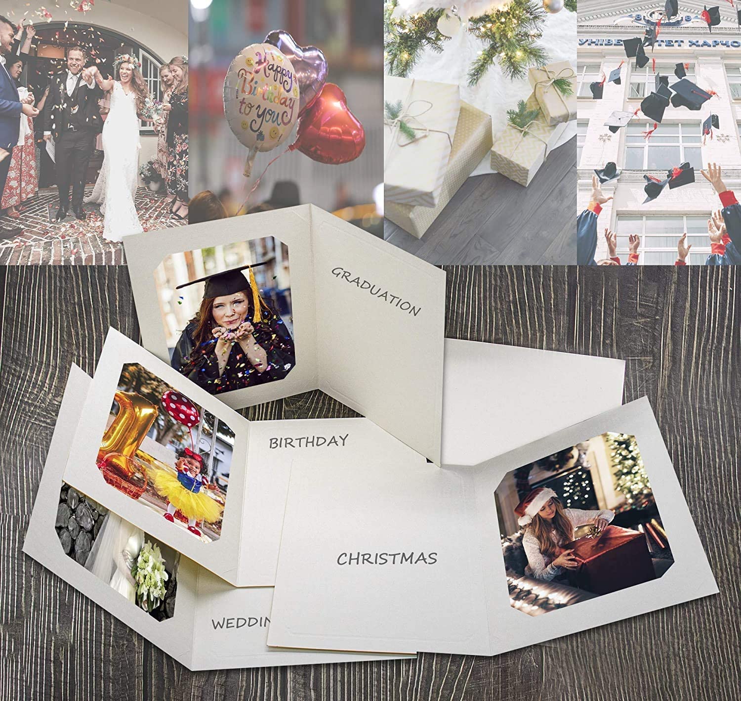 Golden State Art 50-Pack 6x8 or 8x10 Photo Folders - Ivory Cardboard Picture Frame & Paper Frame Cards for Greetings & Invitations - Perfect for Graduation, Christmas, Wedding & Special Events - Display Memories in Style