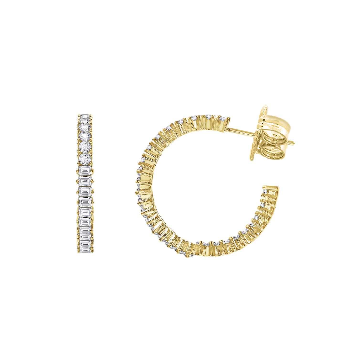 KIERA Yellow Gold Plated Sterling Silver Cubic Zirconia Mixed Stone Hoop Stud Earrings for Women - Perfect for Parties, Weddings & Everyday Elegance