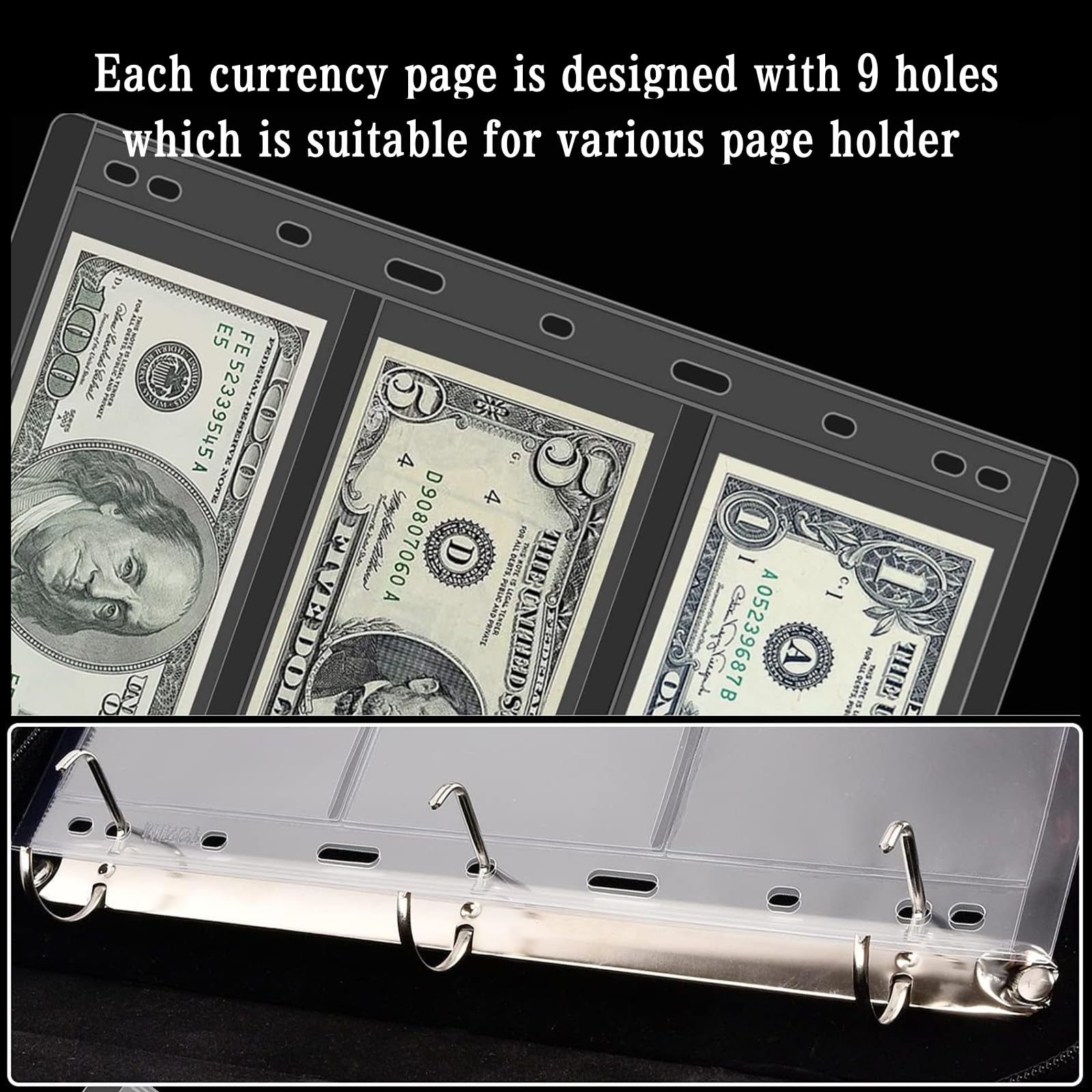 Ettonsun 10 Sheets Currency Collection Pages - Acid-Free Banknote Sleeves & Money Holder Album for Travel Souvenirs, Bills, Stamps - Perfect for Collectors, Travelers & Numismatic Storage