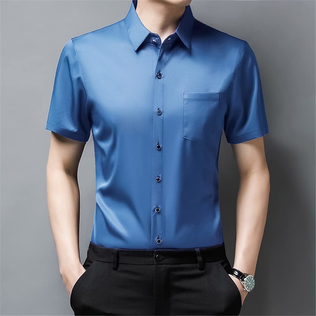 CCBUY Men's Slim Fit Solid Color Short Sleeve Dress Shirt - Summer Casual Silk Shirt for Business & Office Wear (XXL, Color C) | Perfect for Weddings, Parties & Formal Events