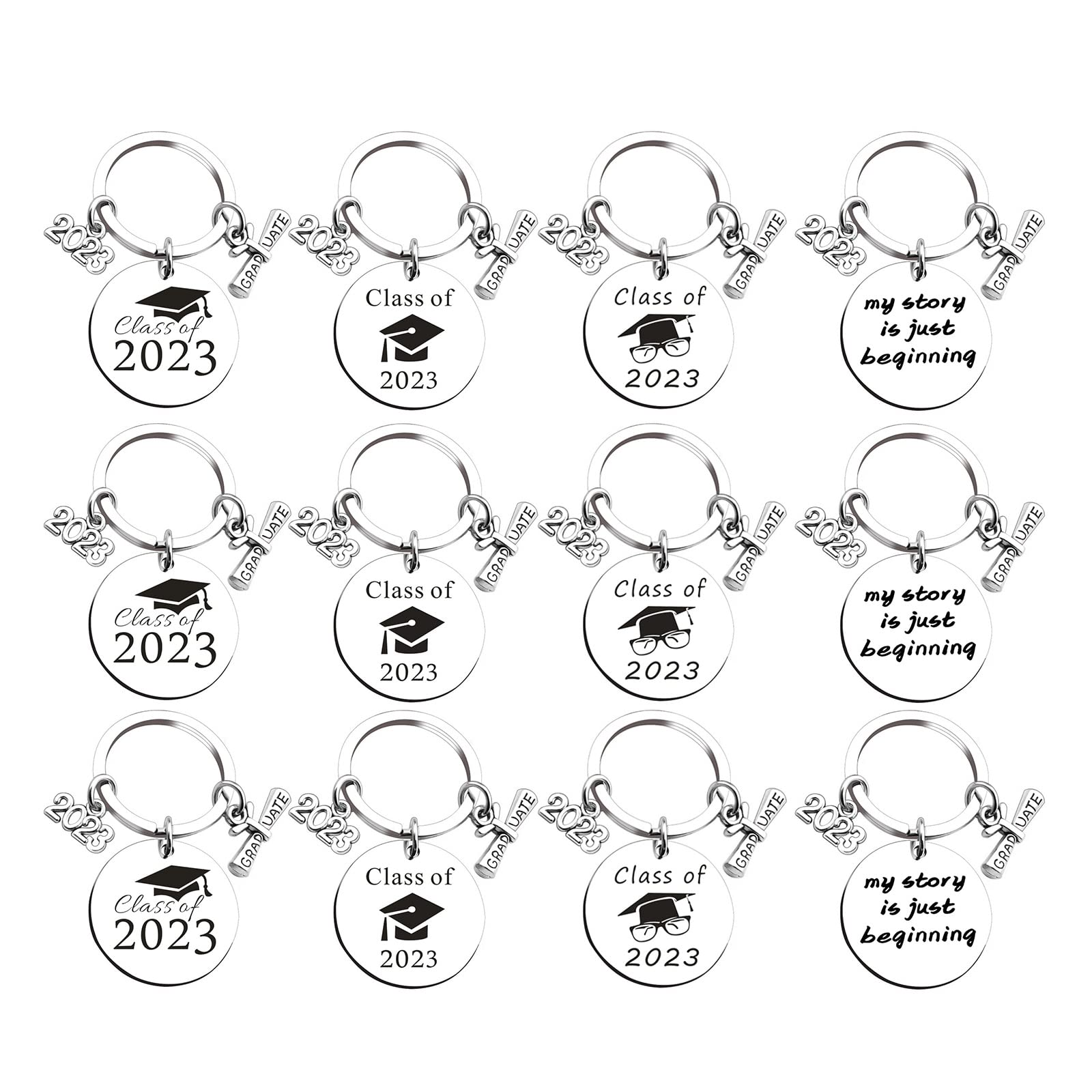 LUOZZY 12 Pcs My Story is Just Beginning Keychain - Class of 2023 Graduation Keychain Set - Commencement Souvenir Gifts for Graduates - Perfect for Graduation Parties, School Events & Gift Giving