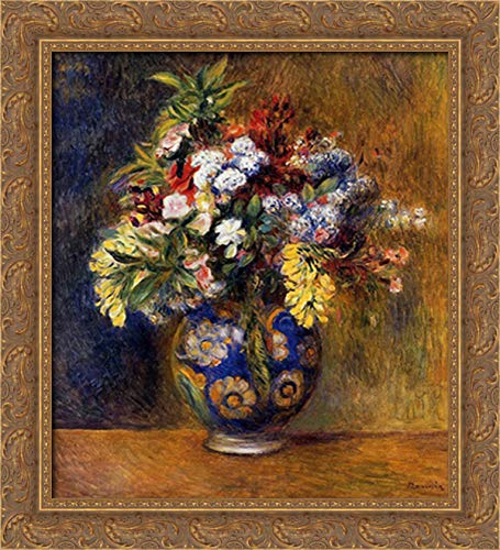 Pierre Auguste Renoir Floral Canvas Art - 20x22 Gold Ornate Wood Framed Wall Decor | Vintage Flower Painting for Living Room, Bedroom & Office