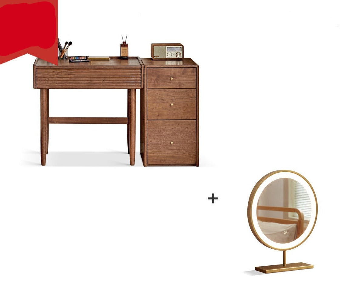 Premium Black Walnut Solid Wood Dressing Table Set with Mirror - Elegant Vanity Desk for Bedroom, Makeup & Beauty Organization
