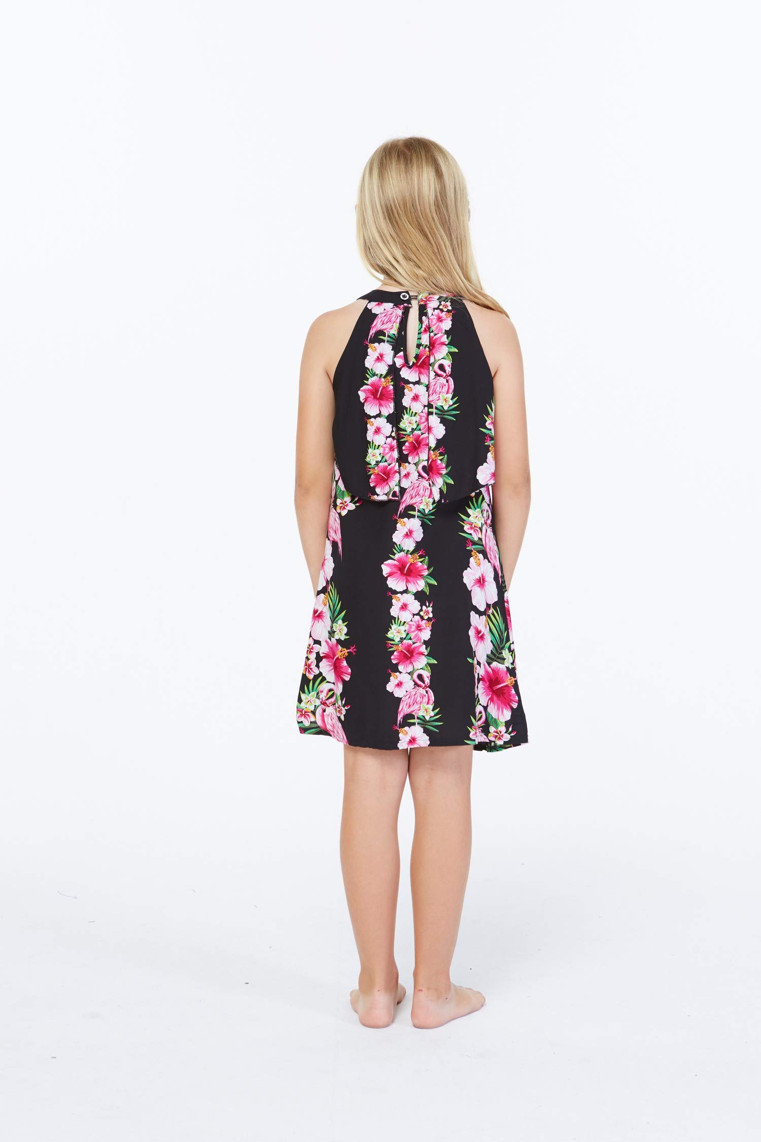 Hawaiian Luau Matching Outfits for Mother and Daughter - Pink Hibiscus Vine Tank Top & Ruffle Dress Set | Perfect for Family Beach Vacations, Summer Parties, and Tropical Themed Events