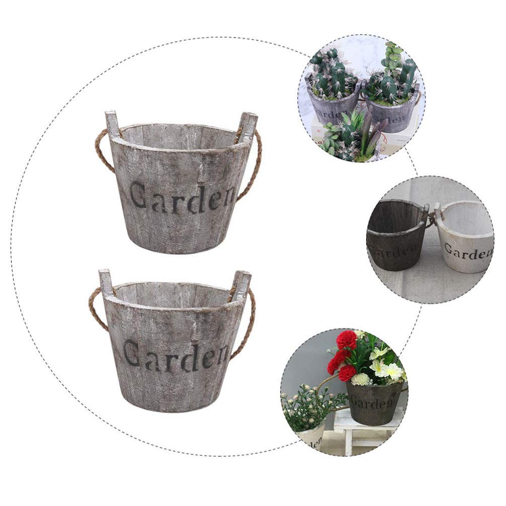 2 Pack Rustic Wooden Succulent Planters - Handmade Artistic Flower Pots for Indoor/Outdoor Gardening, Home Decor, Office Desk & Wedding Centerpieces