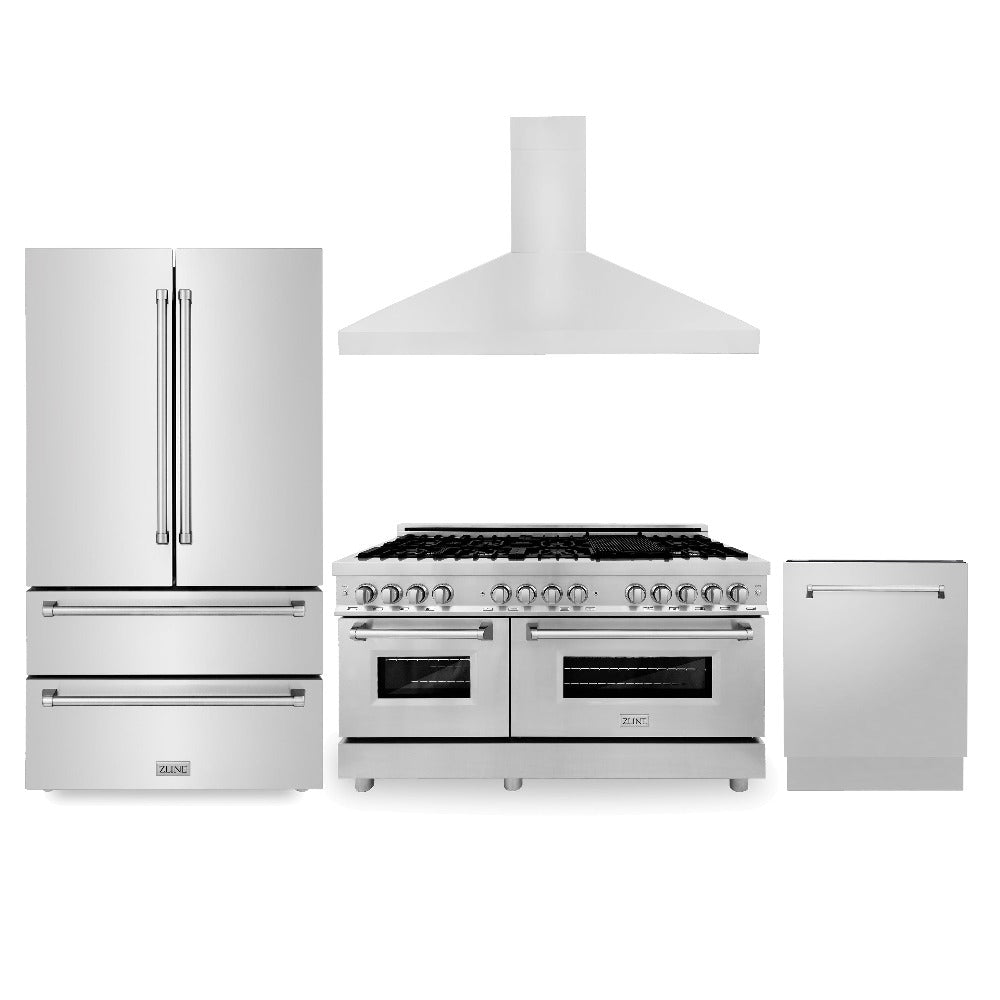 ZLINE 60-inch Stainless Steel Dual Fuel Range with Convertible Vent Hood & 24-inch Dishwasher - Complete Kitchen Package (4KPR RARH60 DWV) - Perfect for Modern Home Chefs & Open Concept Kitchens