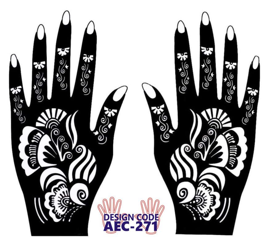 Aspire Henna Mehandi Tattoo Stencil Sticker Pack of 2 - Temporary Body Art for Hands, Fingers & Face | Safe for Kids, Girls & Women | Perfect for Parties, Weddings & Festivals | DC-AEC-271