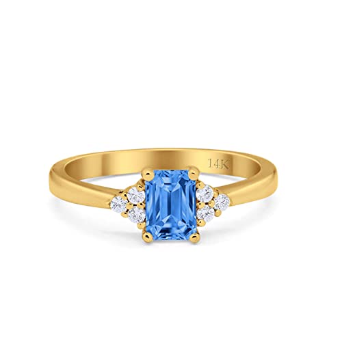 14K Yellow Gold Simulated Blue Topaz CZ