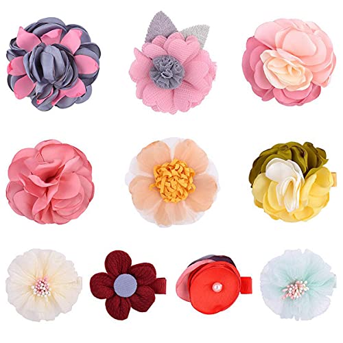 Petunny 10Pcs Baby Girls Flower Bow Hair Clips - Handmade Floral Hair Accessories for Infant Toddler Little Girls Kids Teens - Perfect for Birthday Parties, School Events & Daily Outfits