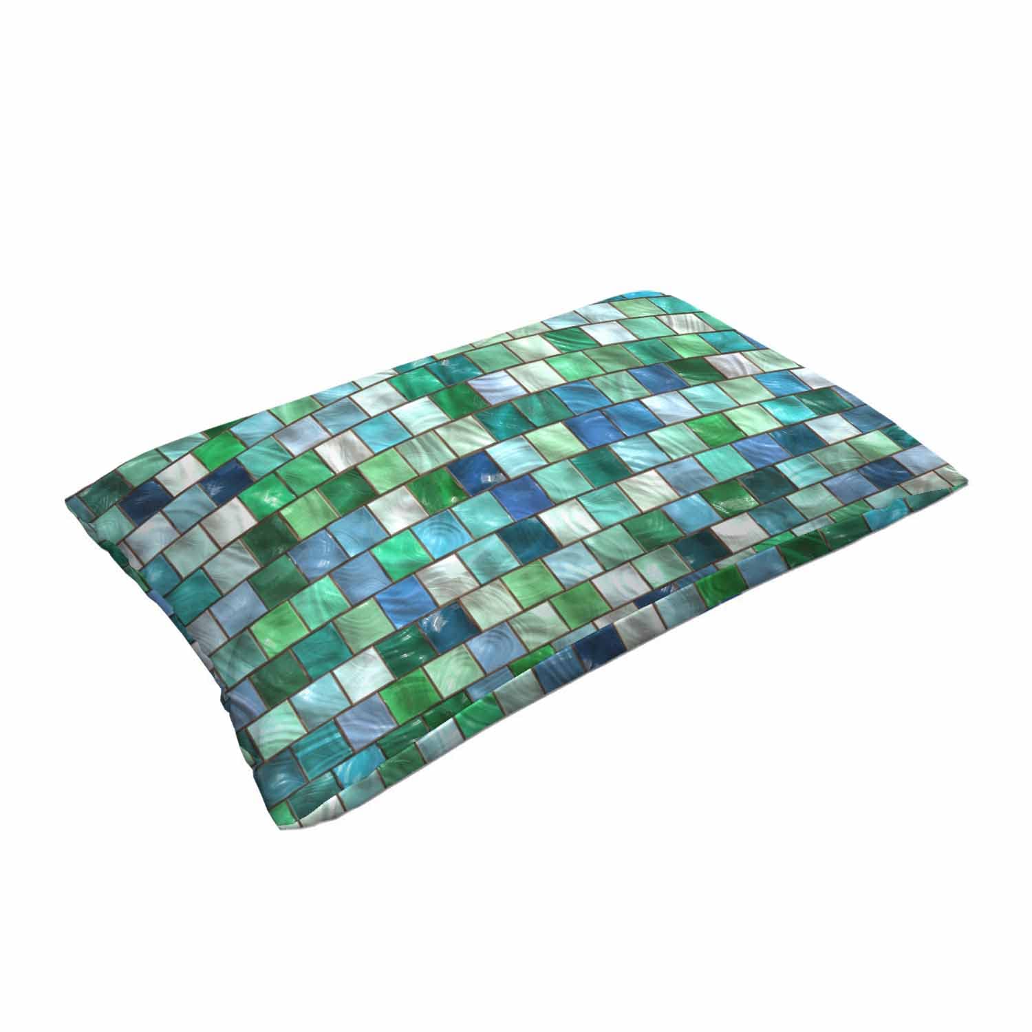Premium Mugod Geometric Square Mosaic Pillow Cover - Blue & Green Decorative Throw Pillow Case 20x30 Inches for Sofa, Couch, Outdoor Furniture & Home Decor