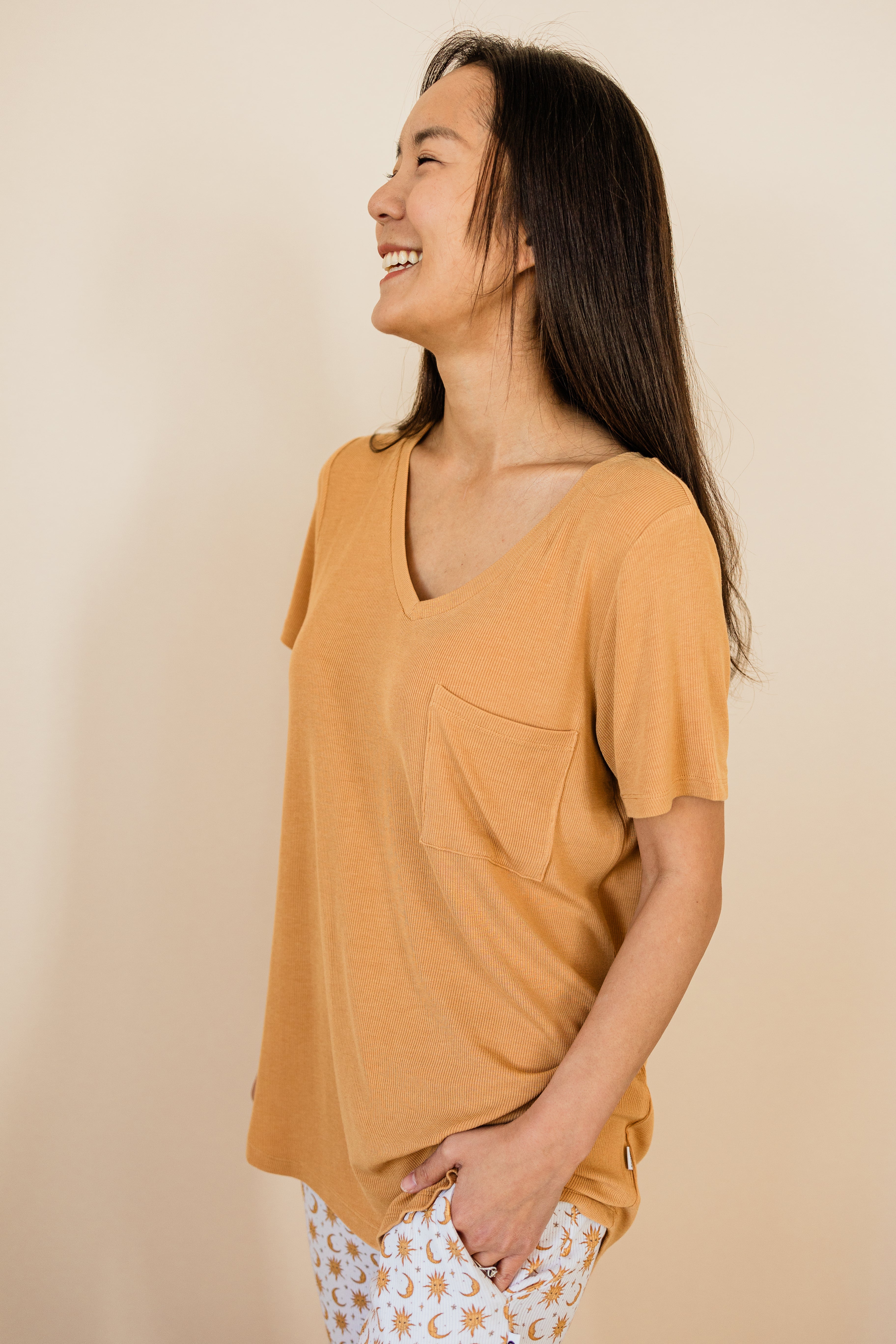Sunwashed Ribbed V-Neck Pocket T-Shirt for Men - Soft Casual Tee for Everyday Wear, Work & Weekend Outings