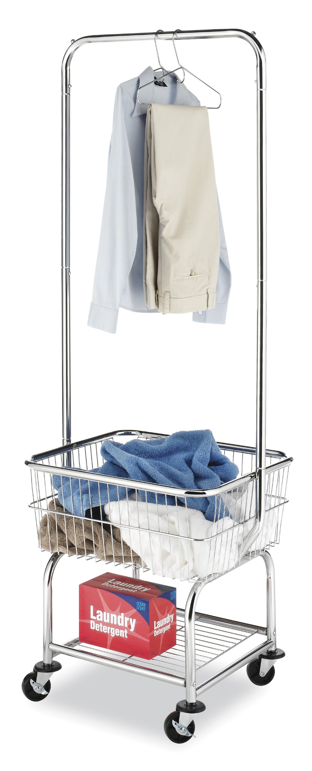 Whitmor Commercial Rolling Laundry Butler with Wire Storage Rack - Heavy Duty Clothes Hanging Organizer for Laundry Room, Closet & Dorm - Space Saving Garment Rack with Wheels for Easy Mobility