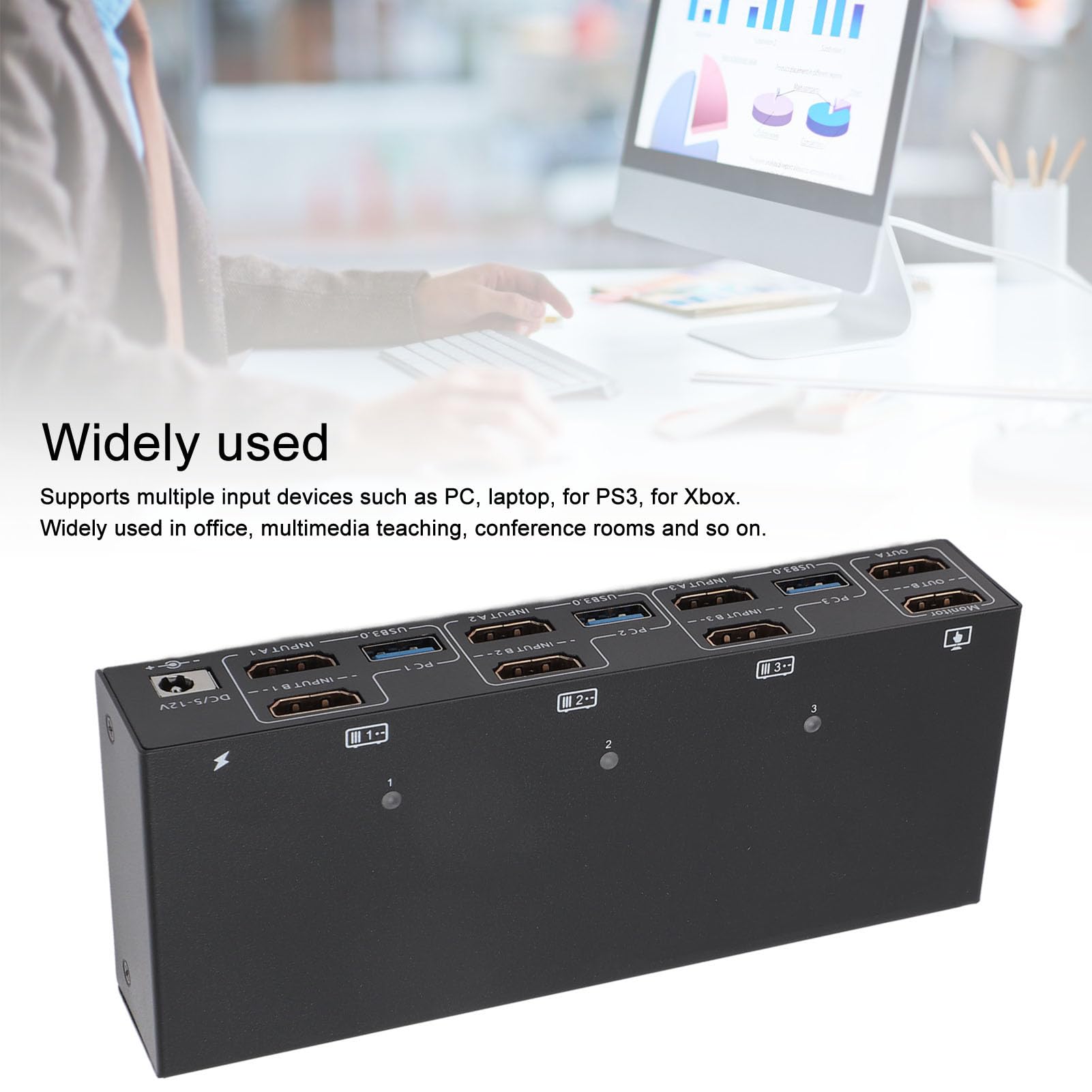 Jectse USB 3.0 HDMI KVM Switch - 3 Computers to 2 Monitors, Share Keyboard Mouse & Printer, 4K 60Hz 2K 144Hz EDID Dual Display, 3 in 2 Out KCKVM302AS (UK Plug) - Perfect for Home Office, Gaming & Multi-Tasking Workspaces
