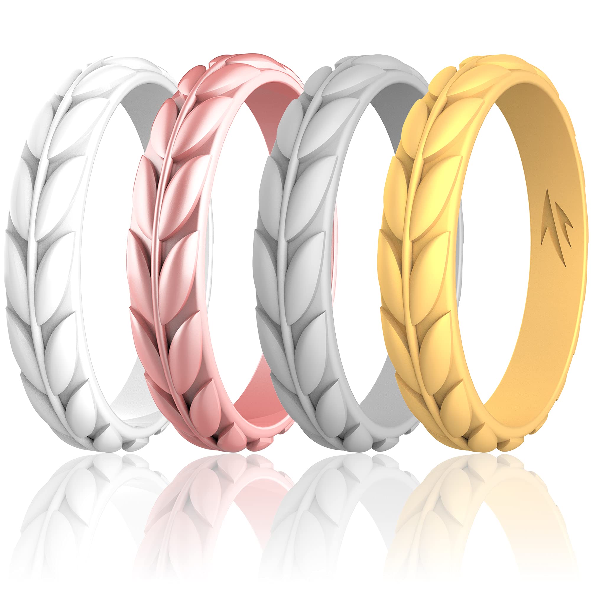 Zollen Olive Leaves Silicone Wedding Rings for Women - Stackable Rubber Wedding Bands, Hypoallergenic Comfort Fit Ring for Active Lifestyle, Gym, Swimming & Outdoor Activities
