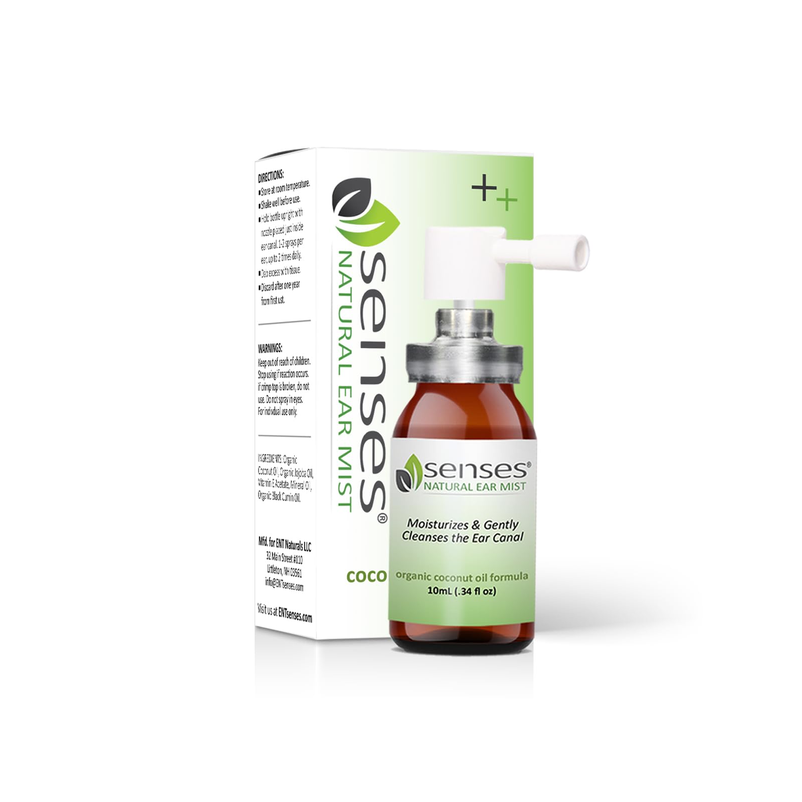 SENSES Organic Ear Wax Removal Spray - Doctor Formulated with Coconut Oil for Irritated Ears | Safe Wax Cleaner for Adults & Kids | Gentle Ear Cleansing & Moisturizing Solution | 0.34 Fl Oz Travel Size | Perfect for Travel, Daily Hygiene & Sensitive Ears