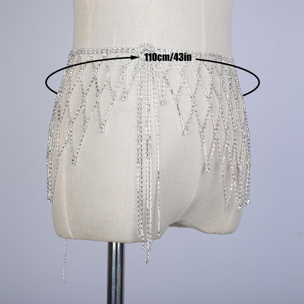 Sparkly Hollow Mesh Silver Waist Chain - Bikini Belly Jewelry for Women & Girls | Nightclub, Dancing, Festival, Beach Party Body Chain Accessory