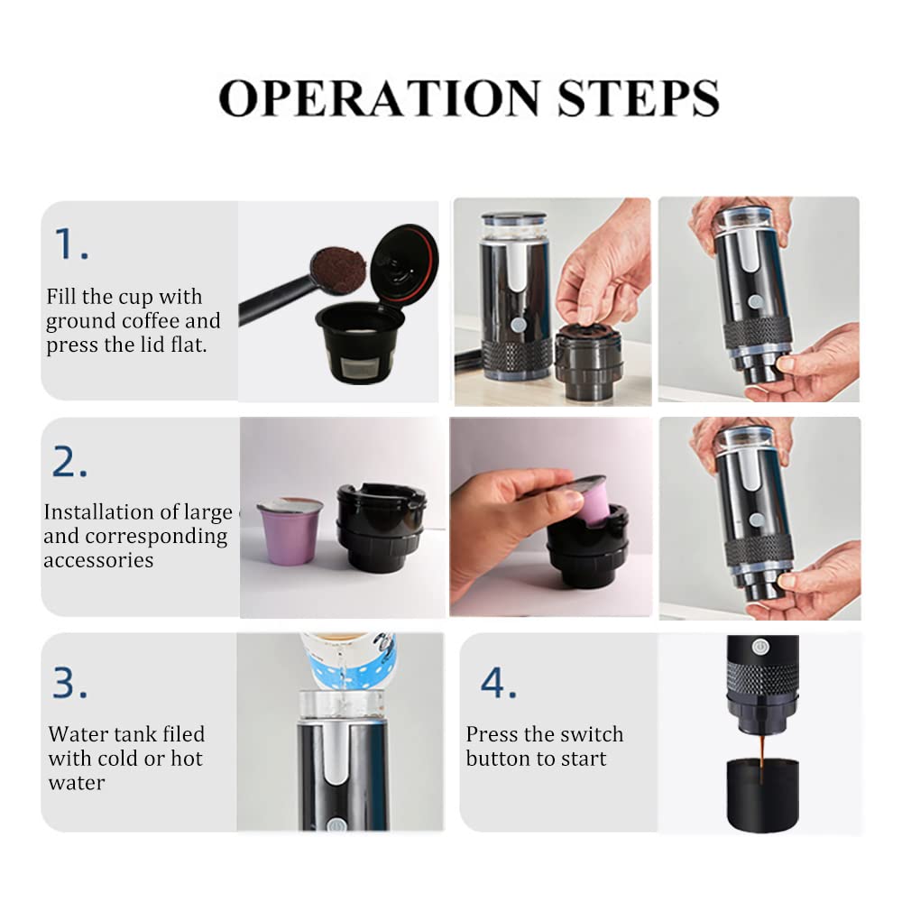Portable Espresso Maker - USB-C Rechargeable Mini Electric Coffee Machine with 15 Bar Pressure, Works with Coffee Powder & Capsules - Perfect for Camping, Travel, Hiking, RV & Outdoor Adventures