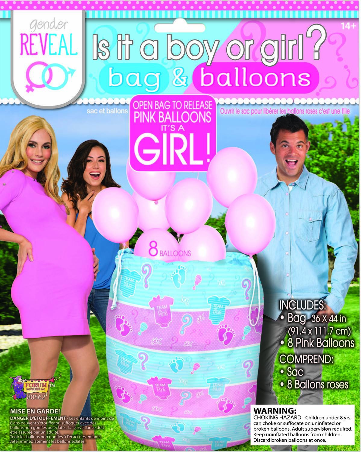 Gender Reveal Balloons Pink & Silver - Forum Novelties 80562 One Size - Perfect for Baby Showers, Gender Reveal Parties & Celebrations