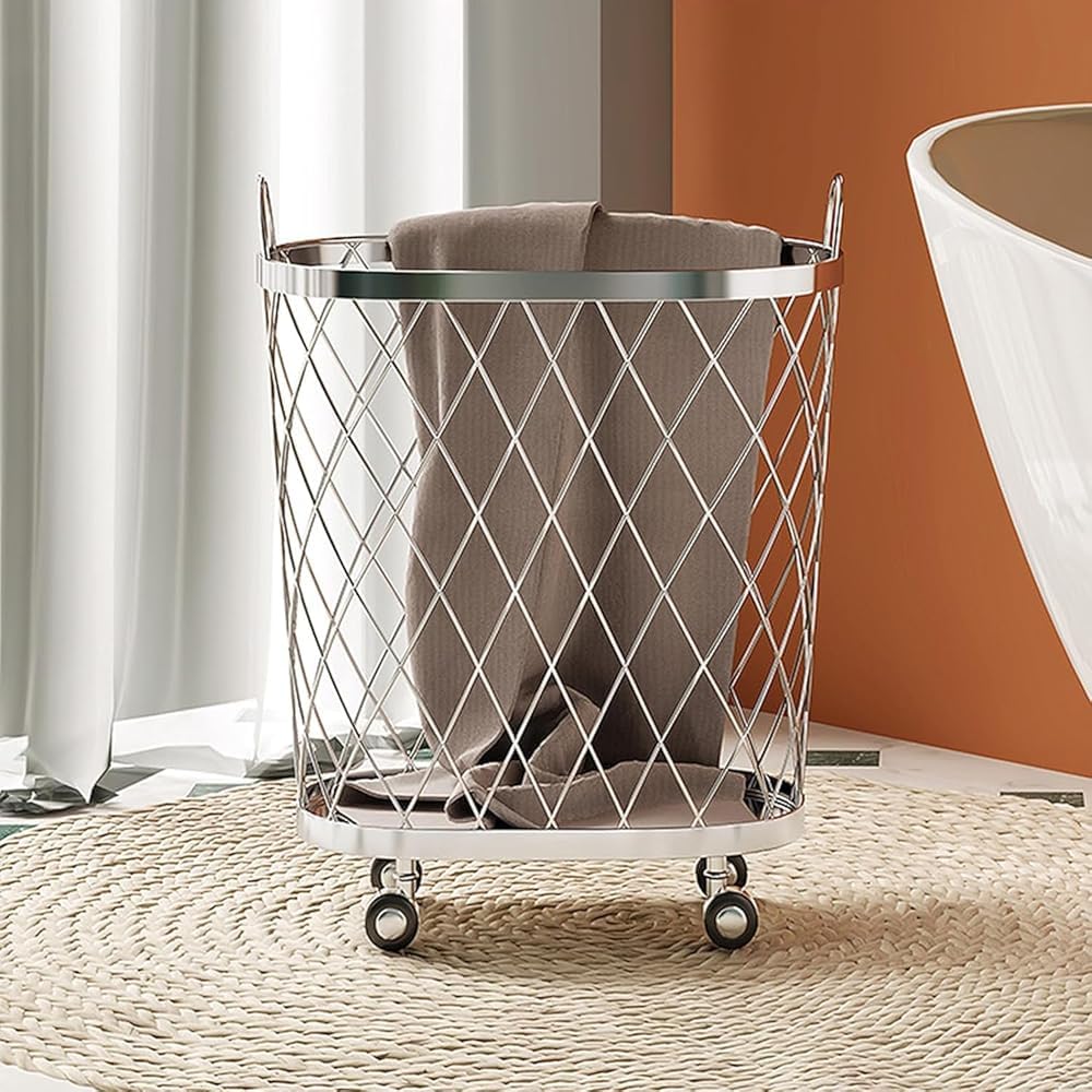 360° Rolling Laundry Hamper with Mesh Metal & Iron Frame - Foldable Dirty Clothes Hamper Basket with Wheels for Bathroom, Bedroom, Closet or Kids Toy Storage Organizer - Perfect for Home, Dorm & Apartment Use