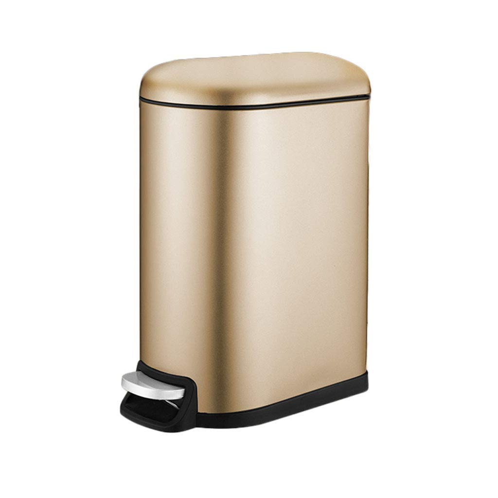 Premium Stainless Steel Pedal Trash Can for Living Room - 10L Rectangular Household Garbage Bin with Silent Step & Gold Finish | Ideal for Kitchen, Office, Bathroom & Indoor Spaces