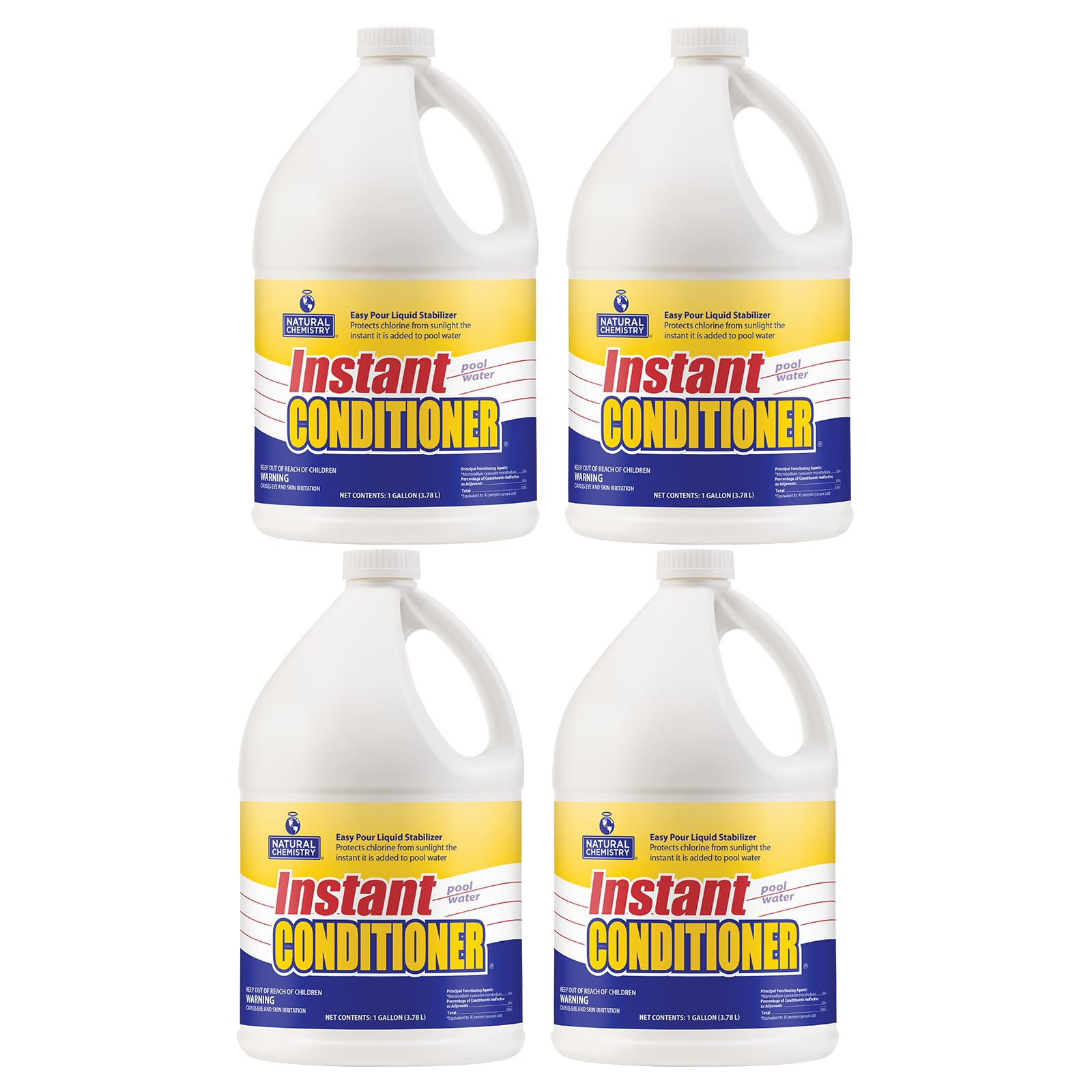 Natural Chemistry 7401 1 Gallon Liquid Swimming Pool Stabilizer & Conditioner - 4 Pack | Protects Chlorine from Sunlight | Ideal for Inground & Above Ground Pools