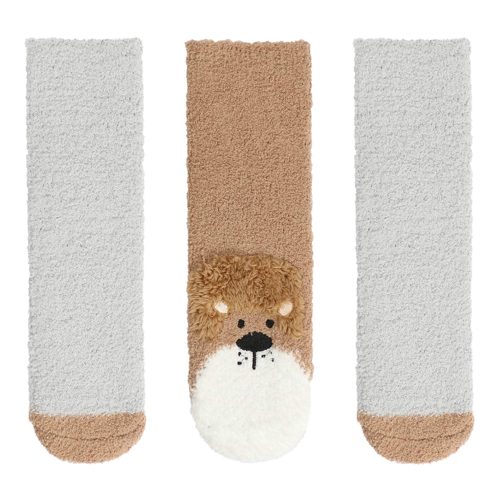 Panda Bros Girls Warm Fuzzy Fluffy Non-Slip Slipper Socks for Kids - 3 Pairs Pack | Cozy Winter Indoor & Outdoor Wear for School, Home & Sleepovers