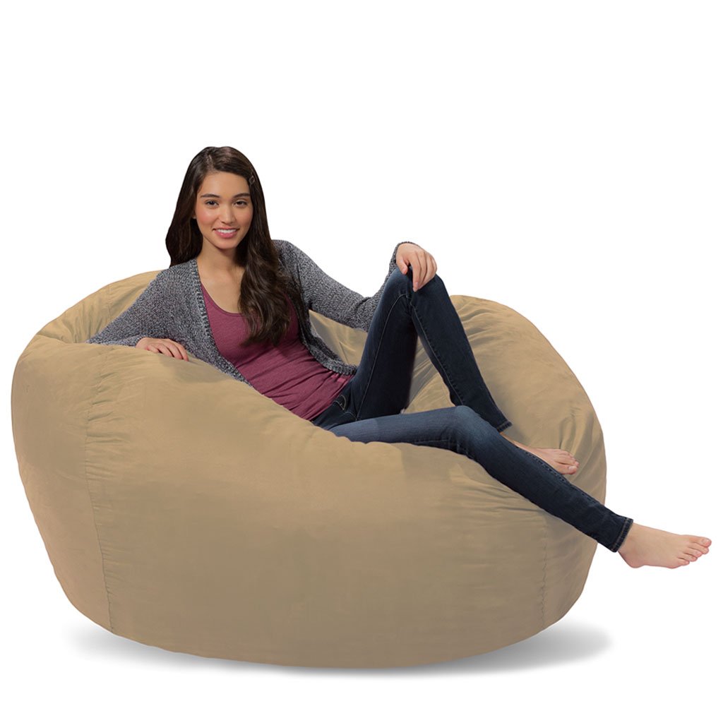 Premium Memory Foam Bean Bag Chair - Ultra Soft Camel Micro Suede Cover | Comfortable Lounge Chair for Living Room, Bedroom, Dorm & Game Room | Perfect for Relaxing, Gaming & Reading