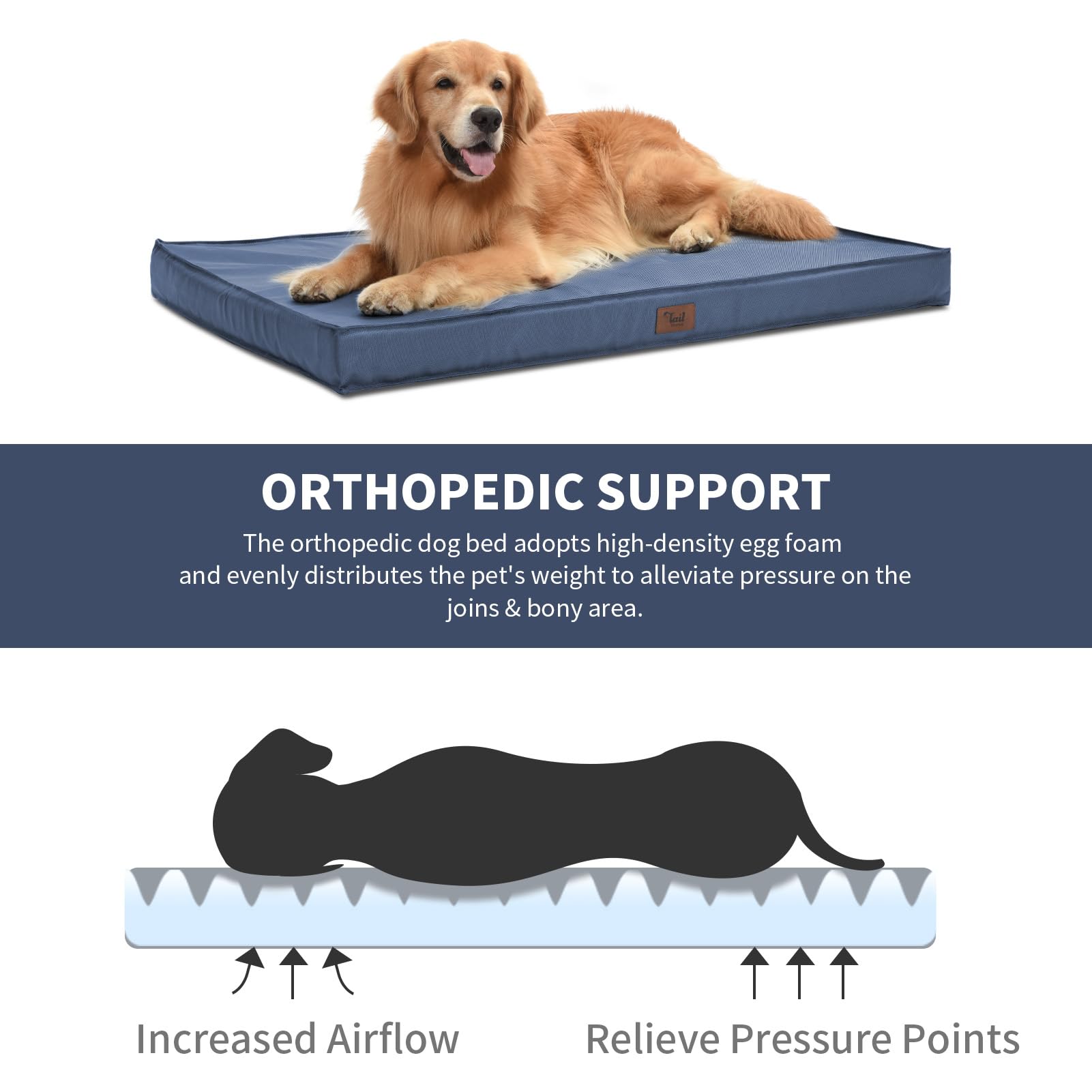 XL Waterproof Orthopedic Dog Bed for Large Dogs - Egg Foam Pet Bed with Removable Washable Oxford Cooling Cover (Navy Blue) - Perfect for Outdoor, Kennel & Indoor Use