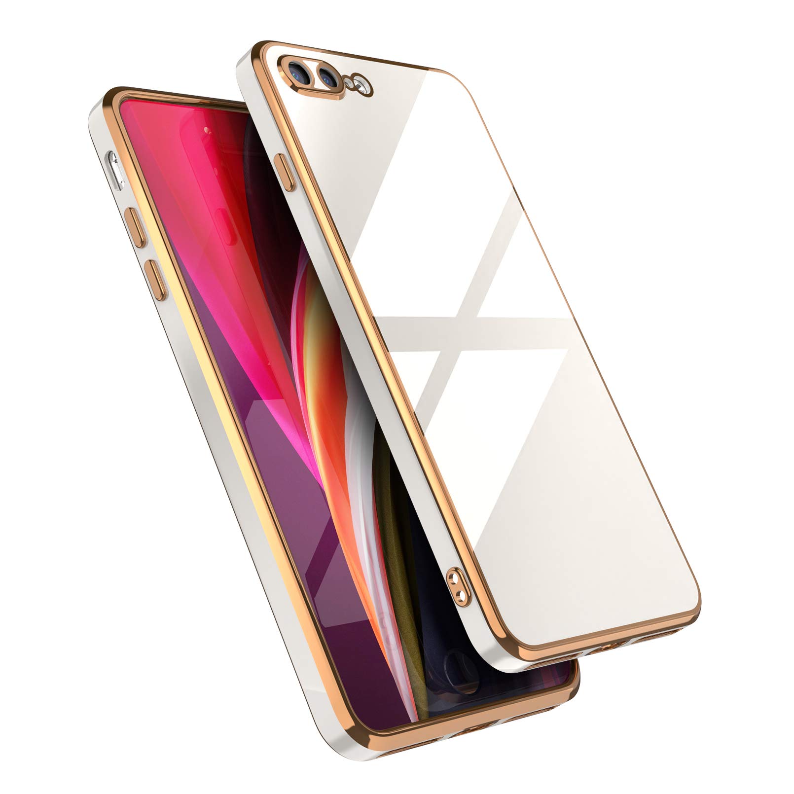 **EYZUTAK Slim Soft Silicone Shockproof Case for iPhone 7 Plus/8 Plus - Electroplated Straight Edge Protective Phone Cover (White) - Perfect for Daily Use, Travel & Outdoor Activities**