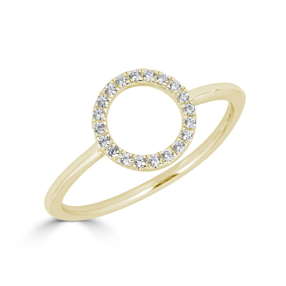 14KT Gold 1/10 CTW Diamond Open Circle Ring for Women - Dainty Minimalist Stackable Band for Everyday Wear, Anniversary & Wedding Gift