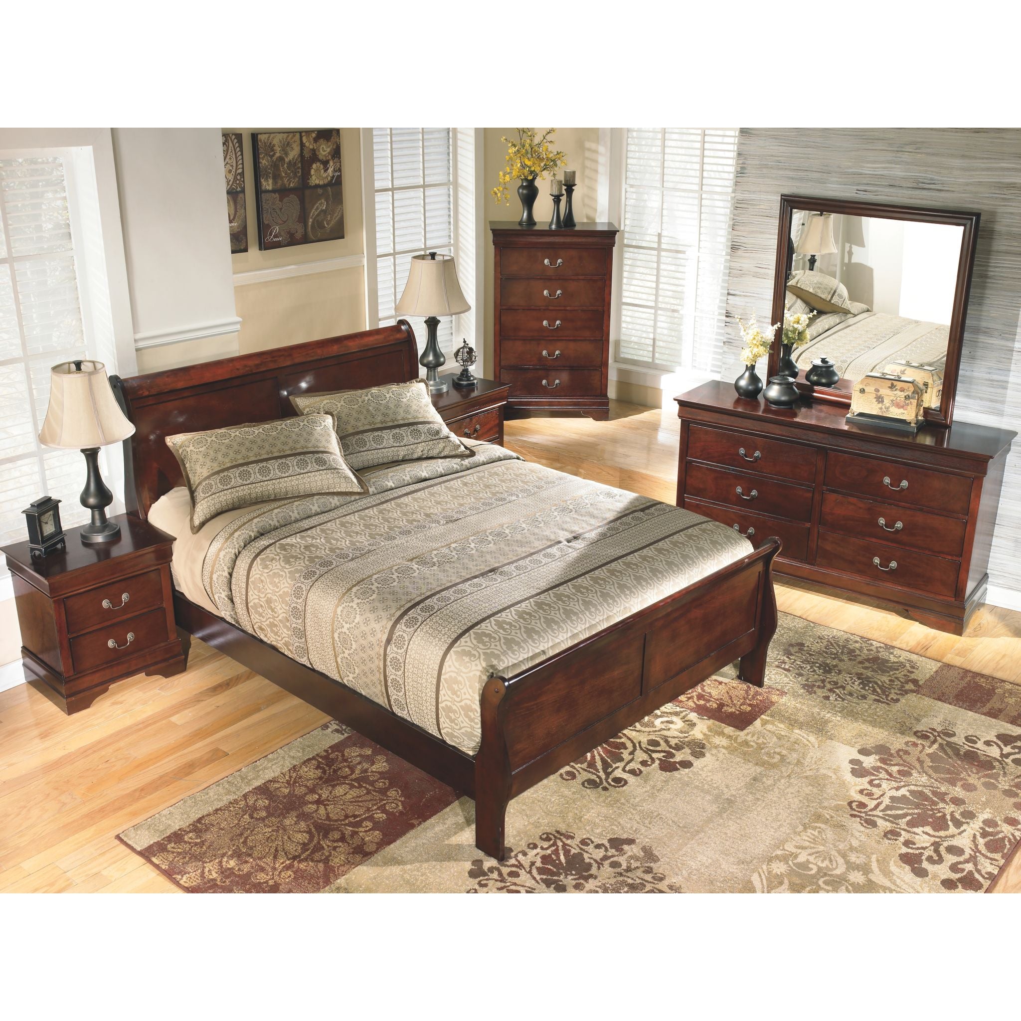 Alisdair Dark Brown Sleigh Bed Frame - Queen Size Wooden Bed with Upholstered Headboard - Perfect for Master Bedroom, Guest Room & Cozy Home Decor