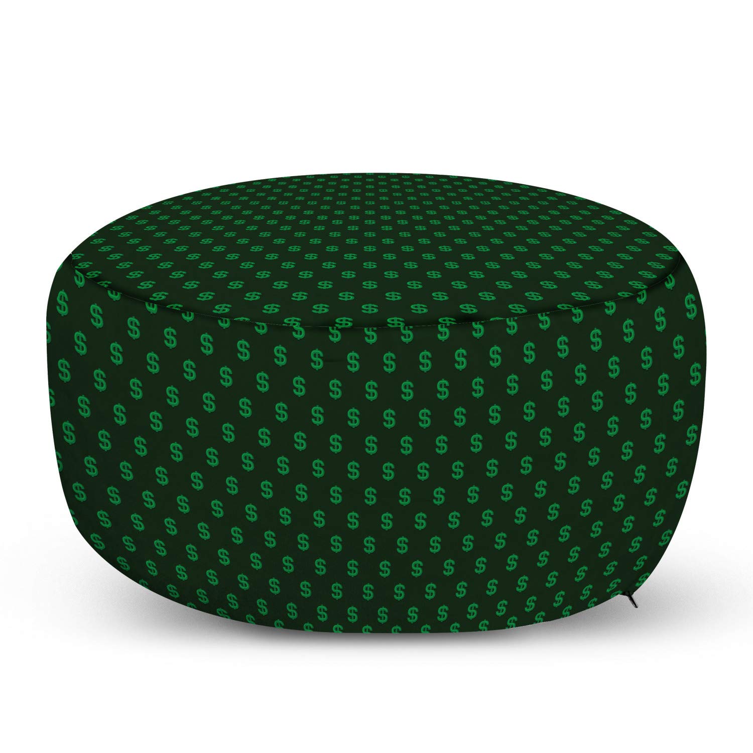 Ambesonne Money Ottoman Pouf - Dark Green Dollar Pattern Footrest with Removable Cover for Living Room & Bedroom - USA Currency Design in Hunter & Lime Green - Perfect for Home Decor, Lounge Seating & Extra Storage