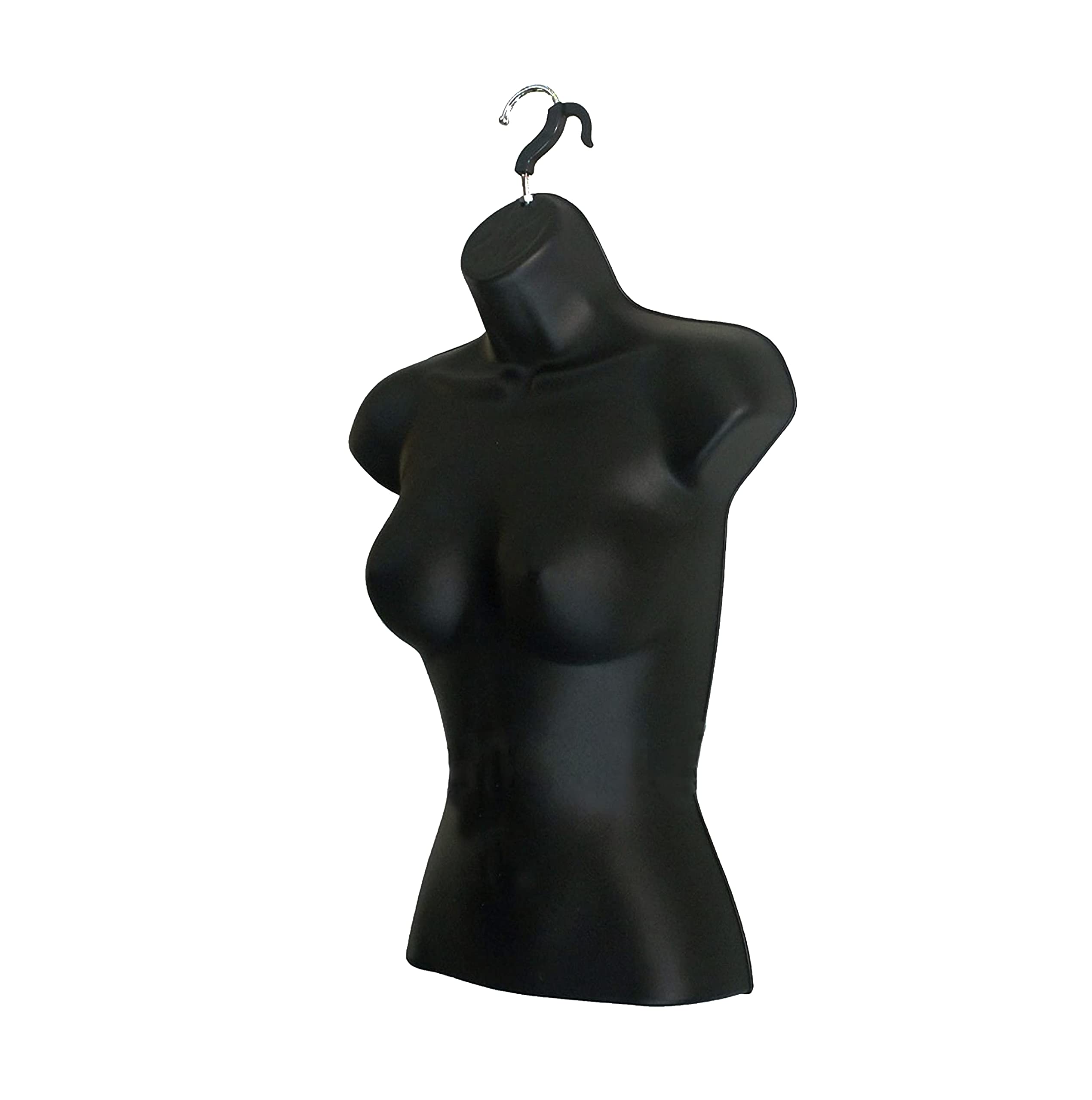 Black Female Hollow Back Mannequin Torso Set with Hanging Hook - 3 Pack (S-M Size) for Clothing Display, Boutique, Retail Store & Fashion Photography