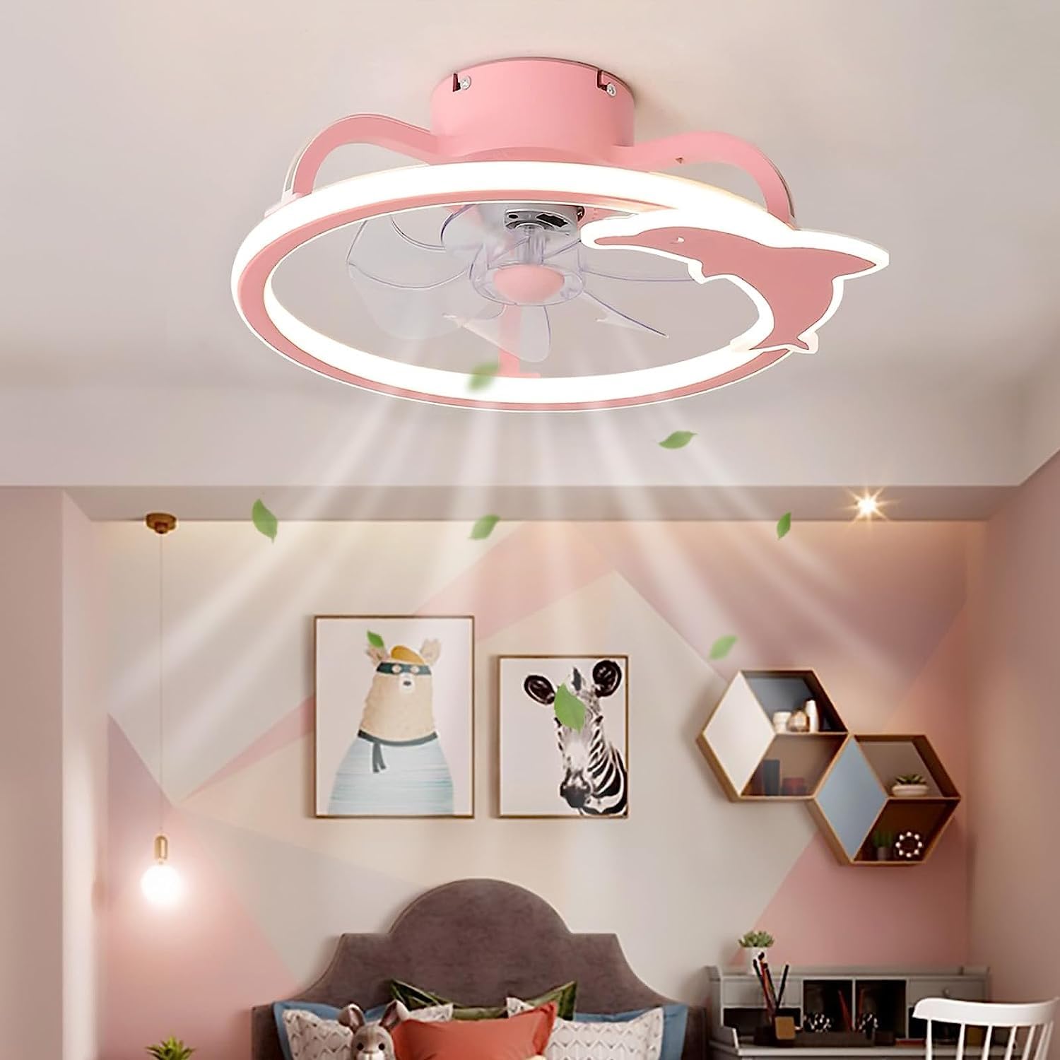 Modern Pink Ceiling Fan with Light - 6 Speed Reversible LED Dimmable Ceiling Fan with Remote Control & Timer - Ultra Quiet for Bedroom, Nursery, Kindergarten, Living Room & Office