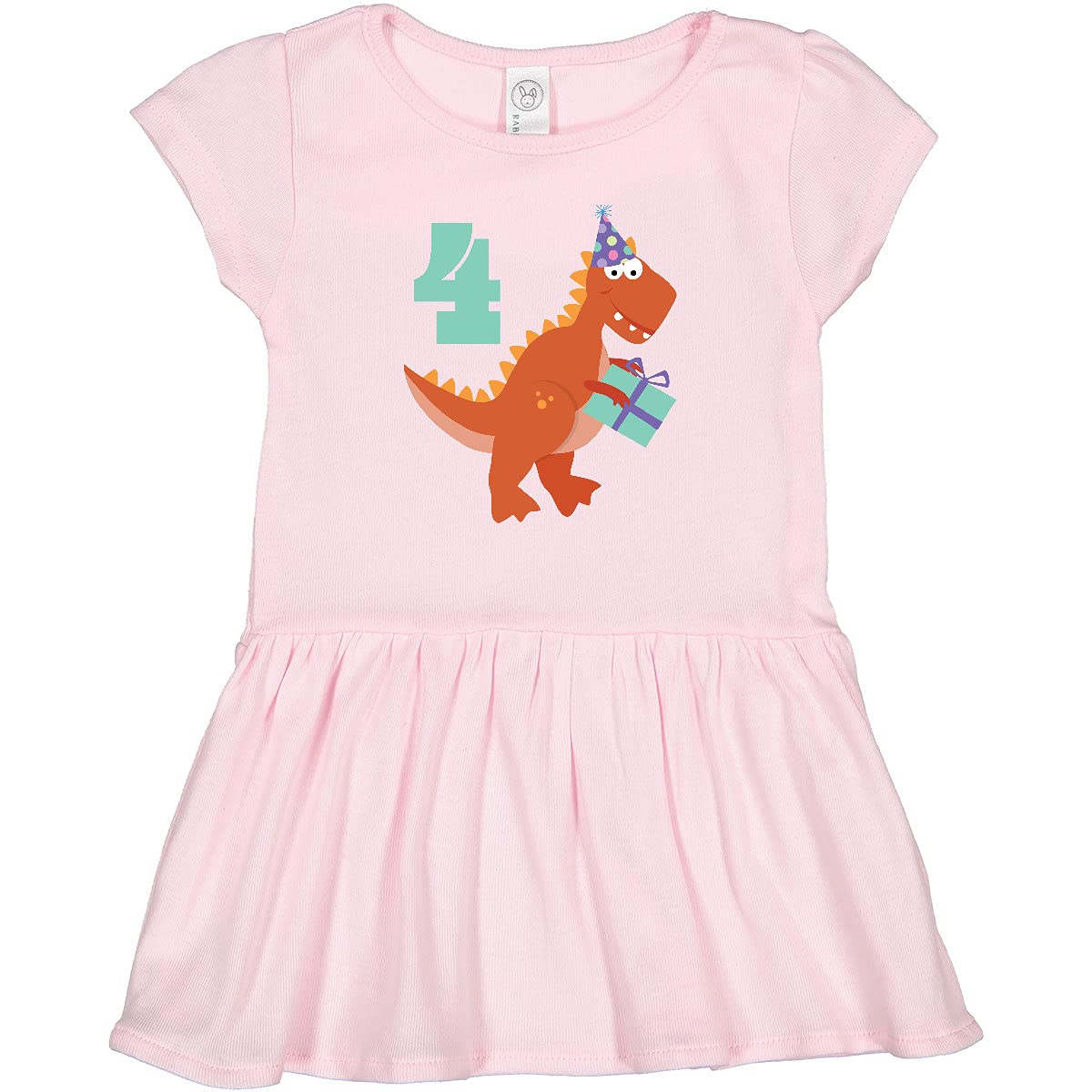Inktastic 4th Birthday Dinosaur Toddler Dress - Cute Dino Print Outfit for 1-4 Year Old Girls - Perfect for Birthday Parties, Photo Shoots & Casual Wear