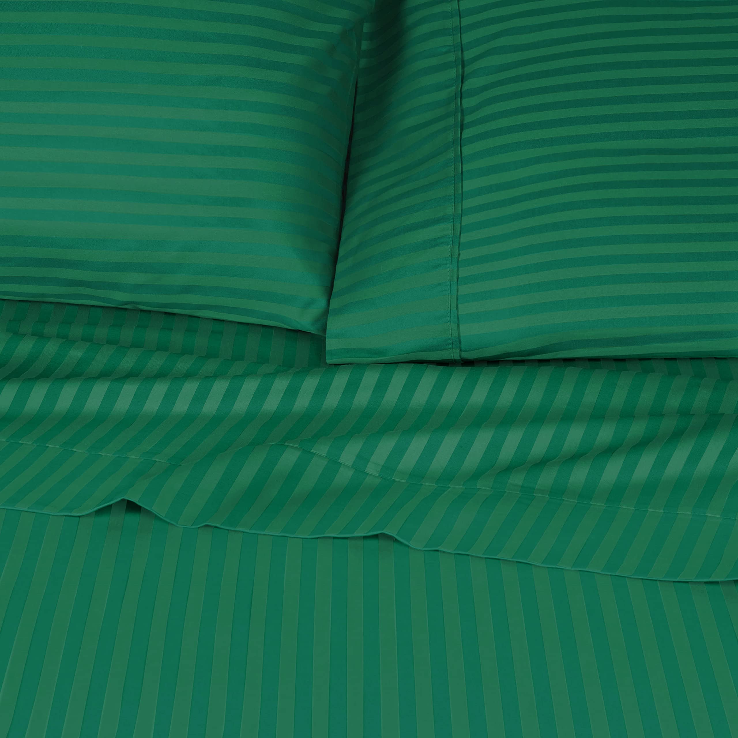 Premium 300-Thread Count Striped King Size Sheet Set - 100% Long-Staple Cotton Bed Sheets in Hunter Green - Soft & Breathable for Ultimate Comfort - Perfect for Master Bedroom, Guest Room, or Luxury Hotel Use
