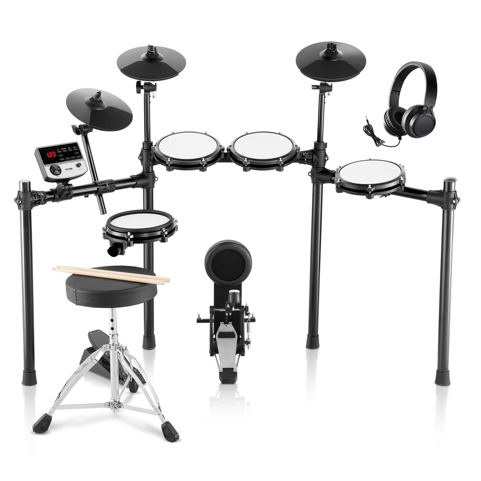 VEVOR Electric Drum Set for Beginners & Adults - 32 Drum Kits, 480 Sounds, USB MIDI Support, 8