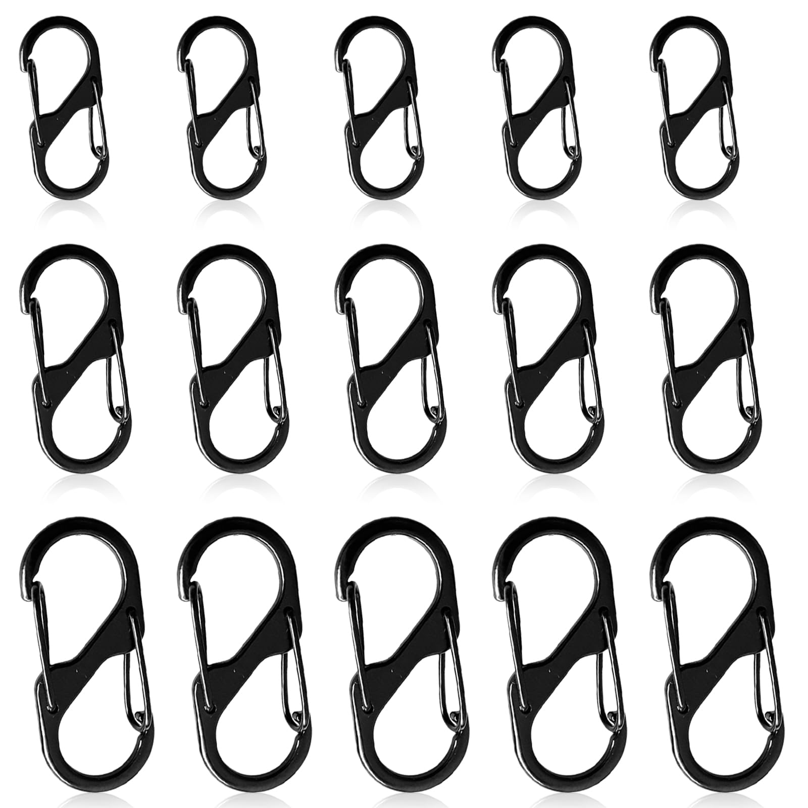15 Pack Small Carabiner Clips - Heavy Duty Zipper Locks for Travel Backpack, Luggage & Outdoor Gear - Anti-Theft Security Clips for Camping, Hiking, Gym Bags (3 Sizes, Black) - Perfect for Travel Accessories & Outdoor Adventures