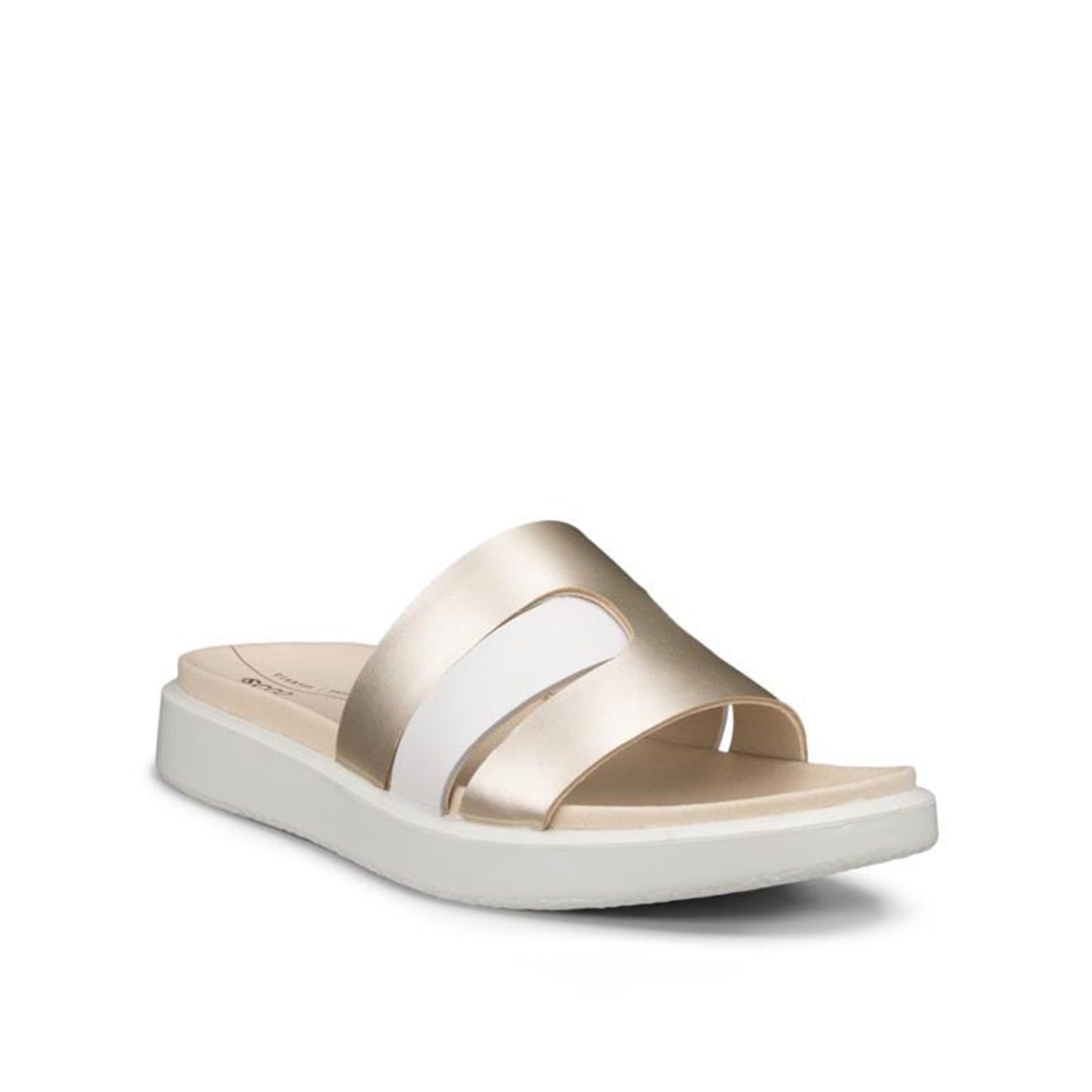 ECCO Women's Flowt Slide Sandals - White & Pure Gold | Comfortable Summer Slides for Beach, Pool & Casual Wear
