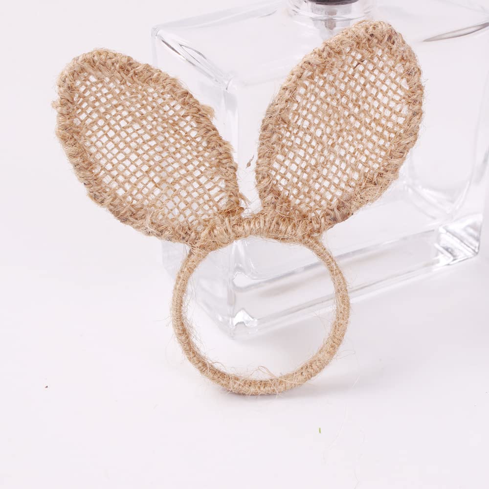 Easter Bunny Ears Jute Napkin Rings Set of 4 - Farmhouse Table Decor for Spring Dinner Party, Easter Celebration & Holiday Dining Table Setting - Perfect for Easter Brunch, Spring Weddings and Farmhouse Style Home Decor