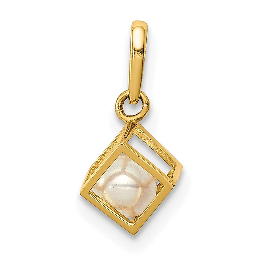 14K Yellow Gold Square Freshwater Cultured Pearl Necklace Pendant Charm - Geometric Minimalist Jewelry for Women - Perfect Birthday, Anniversary & Valentine's Day Gift - Elegant for Weddings, Parties & Special Occasions