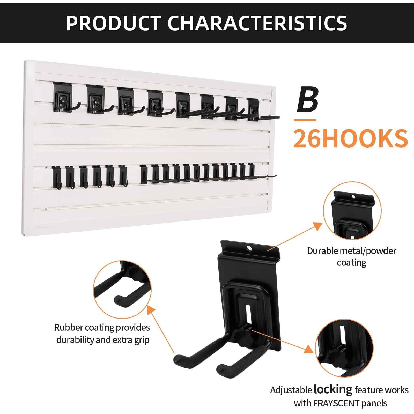 4x8 ft White PVC Slat Wall Paneling with 26 Hanging Hooks - Durable Garage Storage System & Wall Organizer for Tools, Bikes & Sports Equipment | Perfect for Garage, Workshop & Retail Displays